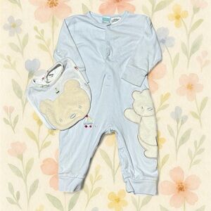 Vintage 90s McBaby Sleeper and Bib Blue Bear Cotton 6-9 months